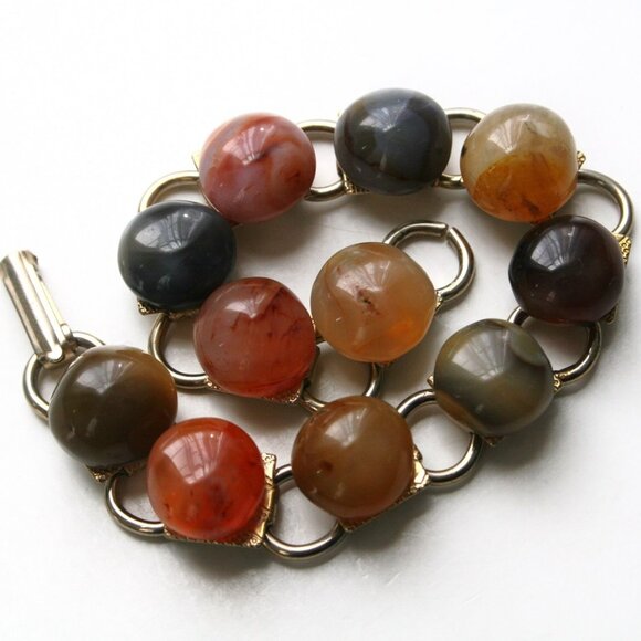 VINTAGE Stone Bracelet Womens  Gold Tone Polished Rock Fall Wear - Picture 1 of 5